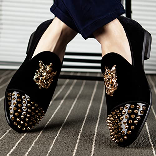 Image of Meijiana Mens Velvet Loafers Dress Shoes with Metal Embellishments Party Luxury Loafer Shoes