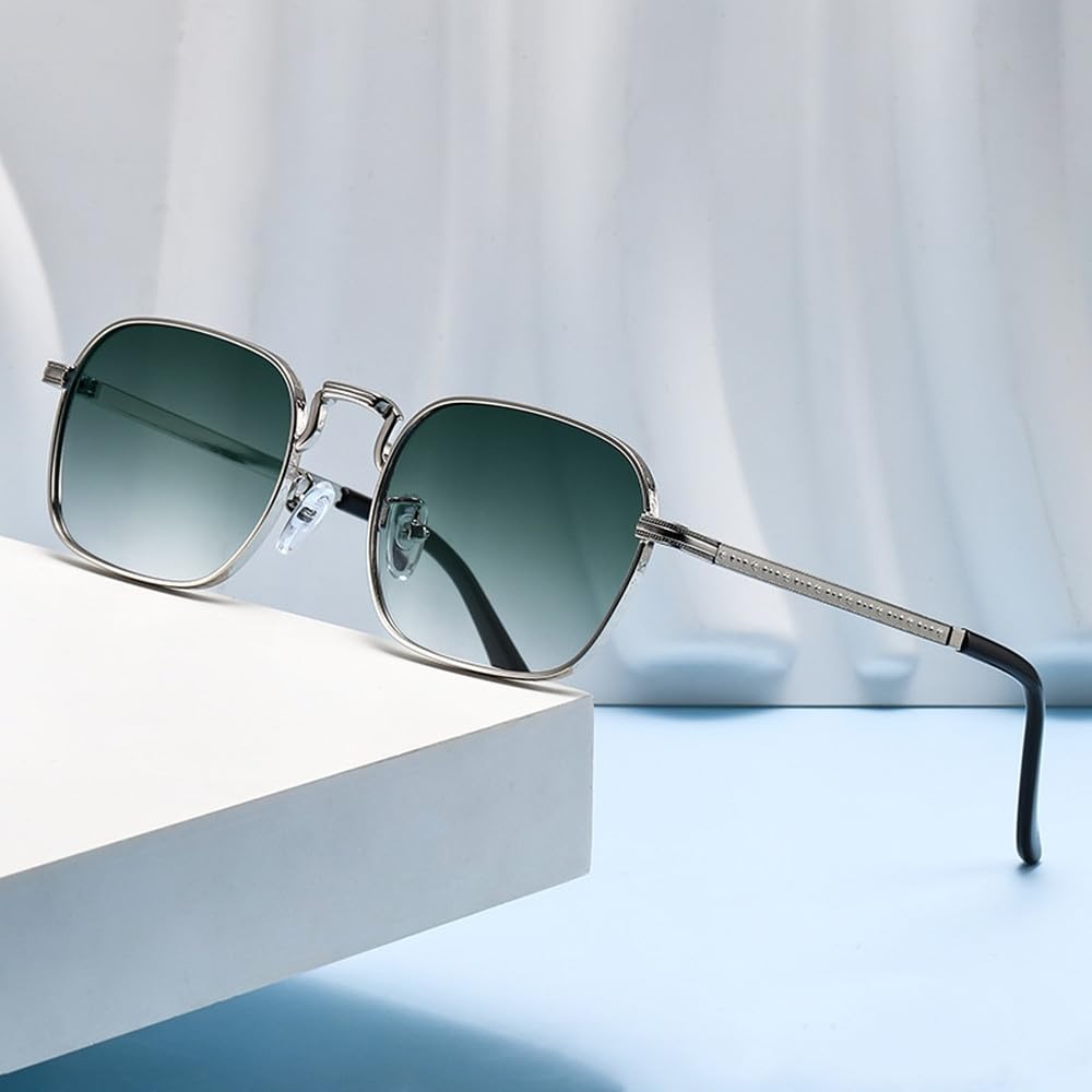 Gafas de sol para hombre, estilo vintage, montura pequeña, montura cuadrada de metal, modernas, para hombres y mujeres,