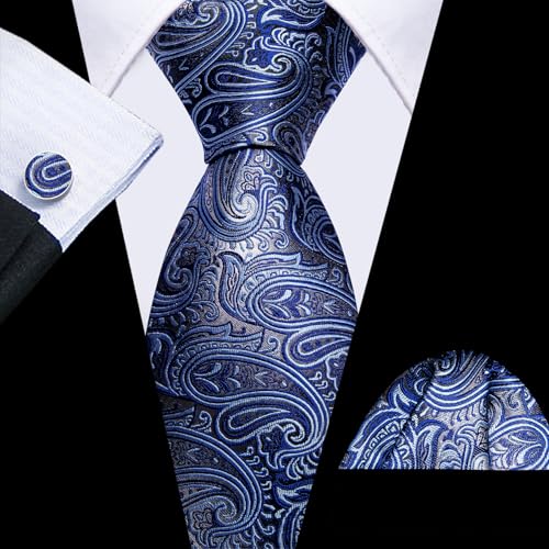 Image of Barry.Wang Paisley Tie Fashion Set Hanky Cufflinks Neckties for Men Woven Silk