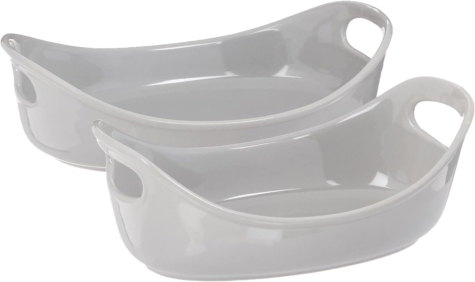 Rachael Ray Ceramics Bubble and Brown Oval Baker Set, 2-Piece, Light Sea Salt Gray -