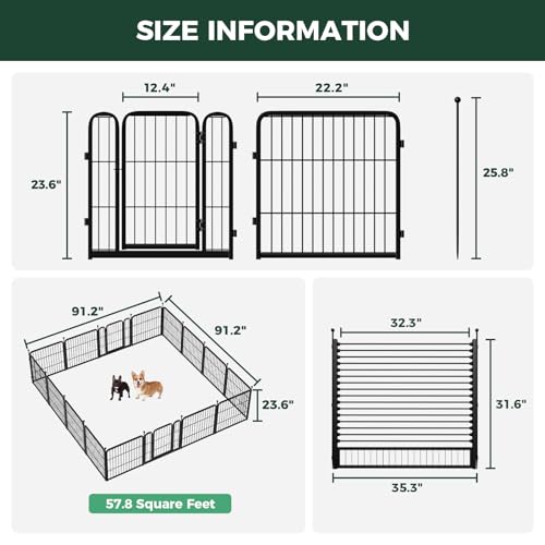 Image of FXW Rollick Unleashed Dog Playpen for Indoor, Yard, RV Camping, 24 inch 16 Panels Dog Pen with RV Step Grid for Small and Puppy Dogs, Black│Patented