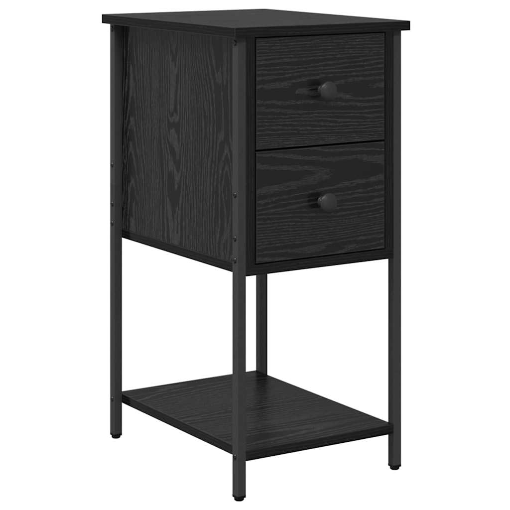 Table de chevet chêne noir avec tiroirs et étagère de rangement de lit