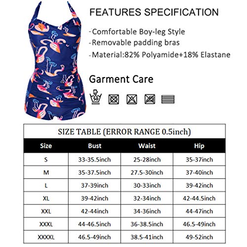 ebuddy Elegant Inspired Boy-Leg One Piece Ruched Monokinis Swimsuit,Flowered-XL