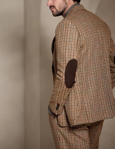 3 Pieces Men's Suit Houndstooth Slim Tuxedo Groom Wedding Suit Winter Vintage Jacket Vest Set Dogstooth Outfits3