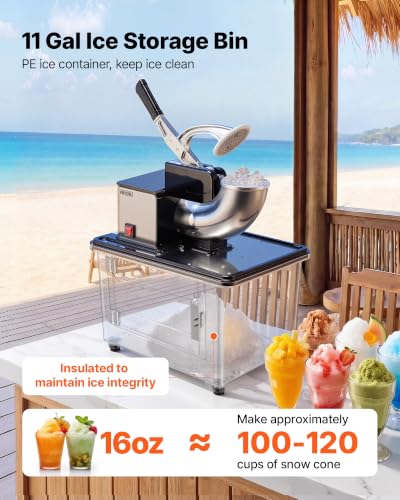 Image of VEVOR Commercial Ice Crusher 661LBS /H, 350W Electric Snow Cone Machine with 4 Blades, 2000RPM Stainless Steel Shaved Ice Machine with 11 Gal Crushed-Ice Box, for Family Restaurants Bars, Black
