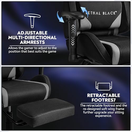 Lethal Black Ergonomic Gaming Chair - with Premium Breathable Alcantara Fabric, Multi Adjustable Armrests, Neck & Lumbar Support (Titan Series, Black) - Image 7