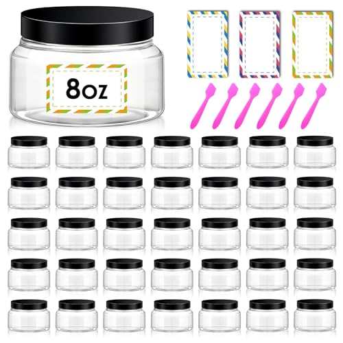 AMORIX 36 Pack Black 8 oz Plastic Cosmetic Containers With Lids for Travel