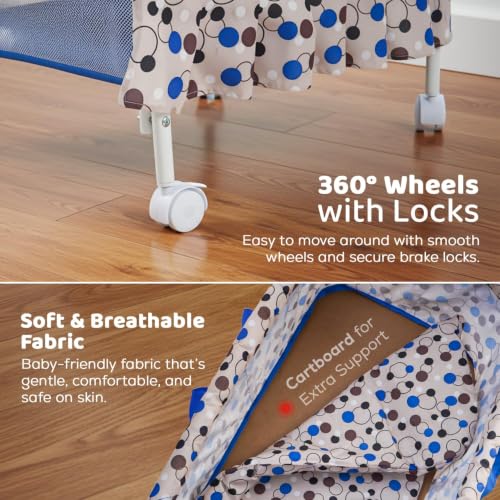 Image of BAYBEE Cradle for New Born Baby with Mosquito Net, Portable Baby Jhula Palna, Foldable Baby Crib, Infant Uyyala with Storage Basket, 360 Locking Wheels (Blue)
