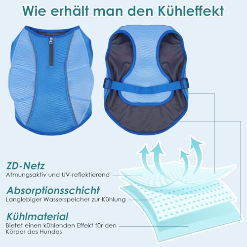 Katzinst Kühlweste für Hunde, Hundekühlweste mit Reflektierenden Streifen, Sonnenschutz Sommer Leichte Atmungsaktive, Spazierengehen Wandern, Kühlweste für Mittelgroße Hunde,Beagle,Blau XL