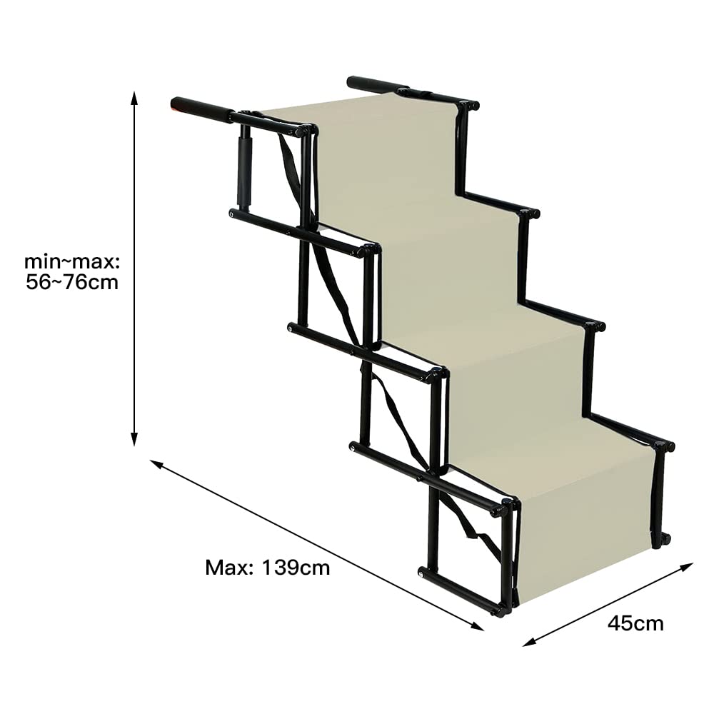 Rampe de Voiture Pliable pour Chien, Escalier à 4 Marches pour Animaux de Compagnie, Utilisable pour Tous Les véhicules, Chargable jusqu'à 75 kg Imperméable Polyester Oxford Métal (Beige)