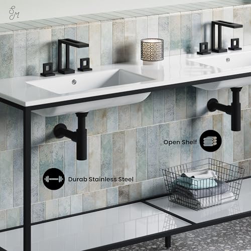 Image of Swiss Madison Pierre 72 Double, Freestanding, Open Shelf, Matte Black Metal Frame Bathroom Vanity