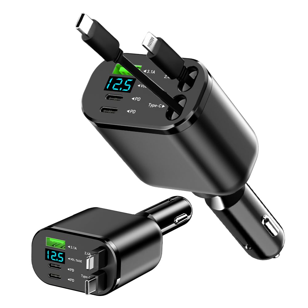 Amazon.co.jp: 【2025年新登場 巻き取り式 車載充電器】5in1 車 充電器