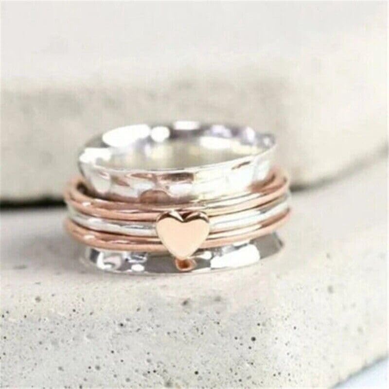 Miniatura 3 de Meditation Rose Heart Spinner Ring for Women, 925 Sterling Silver spinner ring for anxiety Women and Girls For Gift, Fidget, Handmade, Worry Three