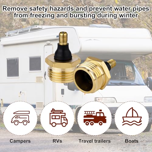 Image of 2pcs RV Brass Blow Out Plug for RV & Camper Winterization, Quick-Connect for Schrader Valve RV Water Line Air Blowout Fitting, Winterize Blow Out Adapter for Motorhome & Travel Trailer Antifreeze