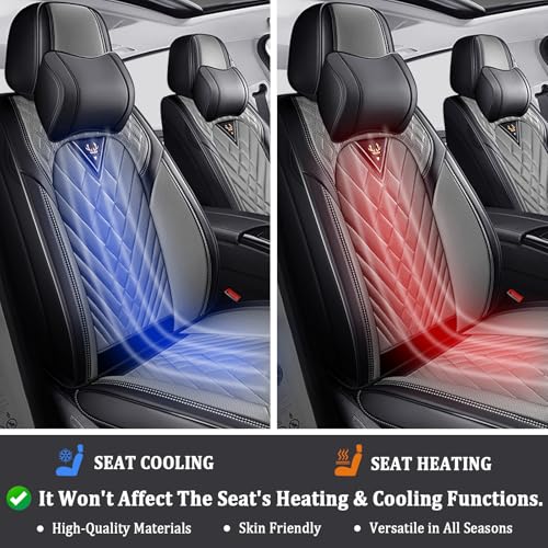 Image of Car Seat Covers Full Set for Kia Telluride 2020-2026, Anti-Slip Full Coverage Car Seat Covers, Waterproof Nappa Leather Car Seat Cover Sets(5 Seats with Headrests /Black Gray)