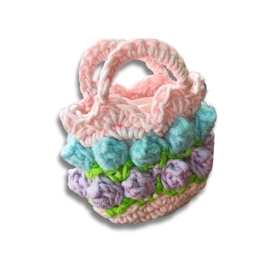 Studio Nairiti Handmade Crochet Tulip Purse AirPods Case, Soft Cotton-Acrylic Yarn, Floral Mini Bag Style Cover, for Plant Lovers, Travel-Friendly Accessory, Handmade in India-image-46