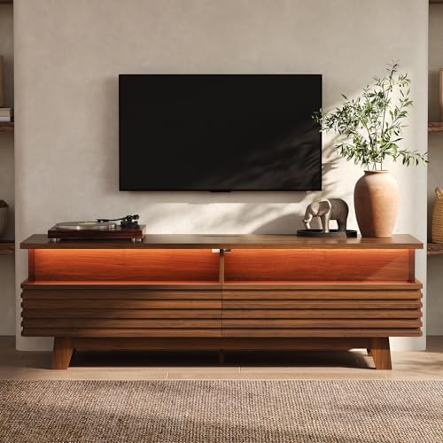 HAUOMS TV Stand for Living Room with Cable Management, Hidden Power Station