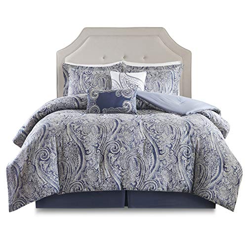Harbor House Cozy Cotton Comforter Set - Classic Modern Design, All Season Down Alternative Casual Bedding, Matching Shams, Stella, Paisley Blue King(110"x96") 6 Piece - Image 8