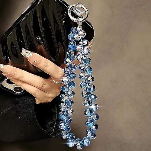 Image of TENOC Beaded Phone Wrist Strap, Navy Blue | Cellphone Lanyard Chain, Sparkling Wristlet Bracelet, For Women