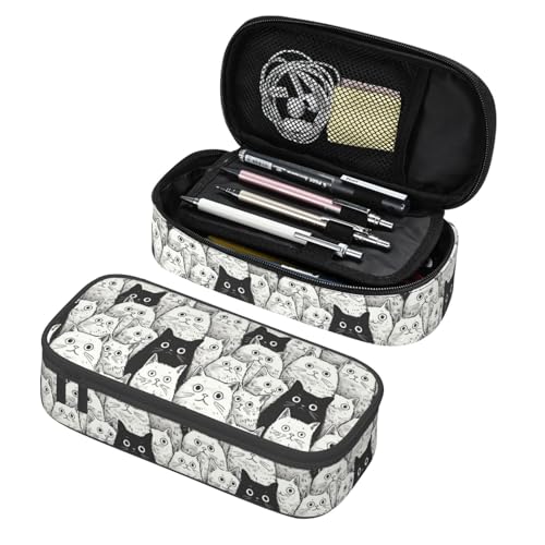 Geoocii Black And White Cat Large Capacity Pencil Case Organizer Pencil Pouch Stationery With Zipper School Supplies Bag For Girls Boys Teens Adult Office