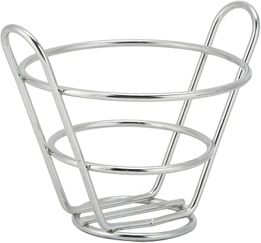 Household 304 Stainless Steel Mini Food Basket for Fries Dessert and Bread with Two Handles Round Design 14 x 11.5 x 10.5 cm
