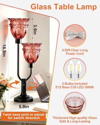 Image of Lightdot Mid Century Modern Table Lamp Dimmable Red Glass Vintage Lamp Gift