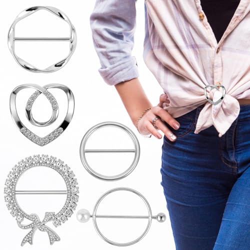 PEOVLVN - Lot de 5 Boucles de Ceinture en Métal pour Femme - Clips pour Écharpe, Vêtements - Bouton d'Angle pour T-shirt, Cravates, Pinces à Strass