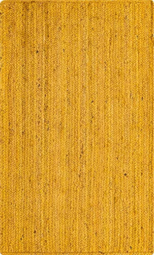 Image of Unique Loom Braided Jute Collection Area Rug - Dhaka (3' 3 inch x 5' 1 inch Rectangle, Yellow)