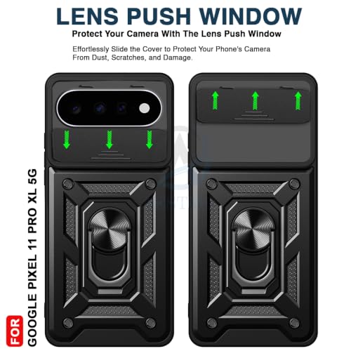 Image of AESTMO Tough Armor Google Pixel 11 Pro XL Bumper Back Case Cover | Ring Holder & Sliding Camera Shield Cover | 360 Degree Protection Back Case Cover for Google Pixel 11 Pro XL (Black)