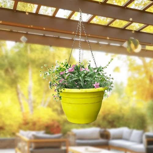 Image of RooTrimmer 10 Inch Plant Pots Set of 5,Lightweight Plastic Planters with Drainage Holes & Plugs,Durable Plant Containers for Indoor Outdoor Houseplants,Flowers,Patio & Garden(Yellow)