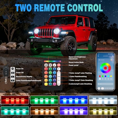 Image of Nilight RGBW LED Rock Lights Kit, 10 Pods 22LED Wide Angle Remote & Bluetooth App Dual Control with Music Modes Multicolor Underglow Neon Wheel Well Light Fit for ATV UTV SUV Offroad Truck RZR Boat