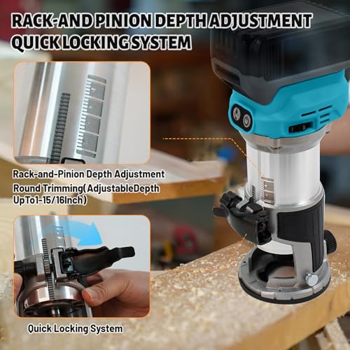 Brushless Router Trimmer Compatible with Makita 18V Battery, 30000RPM Cordless Power Router Handheld Wood Trimmer with 6 Speed, Aluminum Base Router with 15pcs 1/3" Router Bits 5 Brushless Router Trimmer Compatible with Makita 18V Battery, 30000RPM Cordless Power Router Handheld Wood Trimmer with 6 Speed, Aluminum Base Router with 15pcs 1/3" Router Bits - Image 5