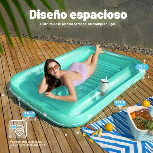 Miniatura 2 de Sloosh Gonflable Bronzage Piscine Chaise Longue Flotteur Pour Adultes, 70 X 46 1.78m 1.16m Grand Bain De Soleil Flotteurs De Piscine Lit De Bronzage Gonflable Radeau De Piscine Lounge Floatie