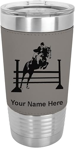 LaserGram Vaso aislado al vacío de 20 onzas caballo Hurdles grabado personalizado incluido piel sintética gris