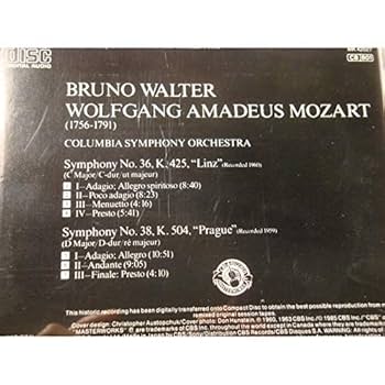 BRUNO WALTER/COLUMBIA symphony 36-38 MOZART CD 1985 CBS