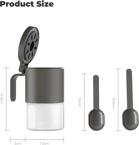 Miniatura 5 de Zuutii Tarros de especias de vidrio a prueba de humedad con cucharas, juego de 4 botellas de especias de 10 oz/10.1 fl oz, mini tarros de