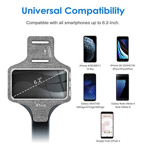 JETech Cell Phone Armband Case for Apple iPhone SE(2020)/11/11 Pro/XR/XS/X/8 Plus/7 Plus/8/7/6s/6, Sams ung Galaxy S10/S9/S9+, Adjustable Band, w/Key Holder and Card Slot, for Running, Walking, Hiking