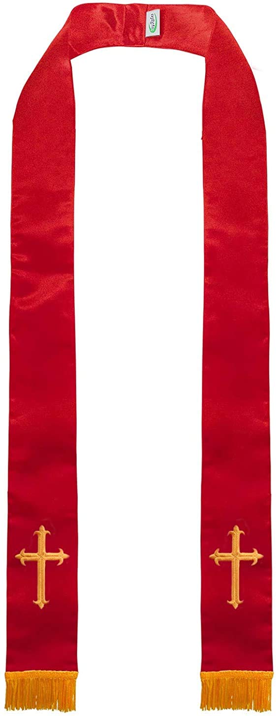 Graduatepro Unisex Red Church Clergy Stole Pastor 90" Pastor Choir With Gold Hand Embroidery Cross Tassel