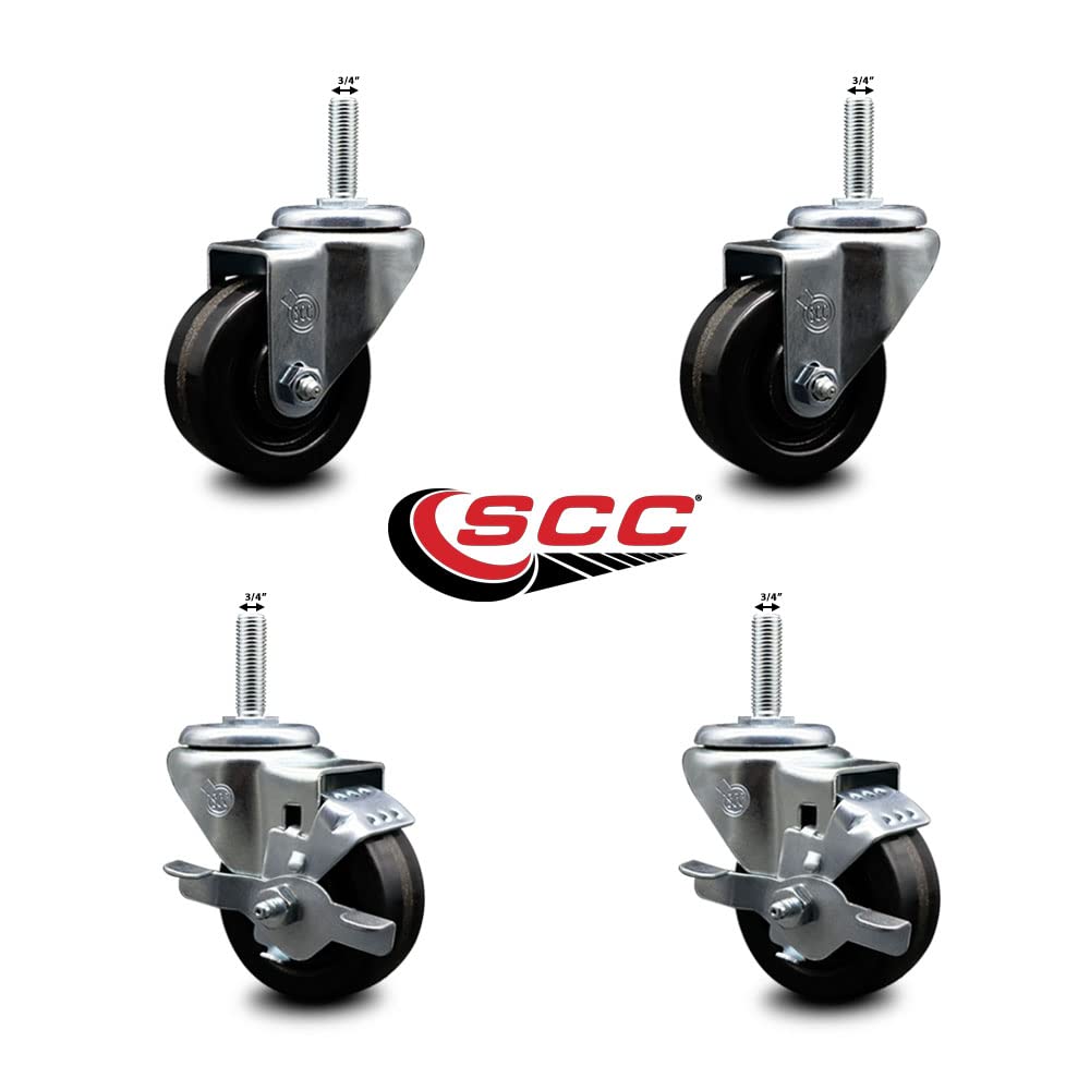 Phenolic Swivel Threaded Stem Caster Set of 4 w/3