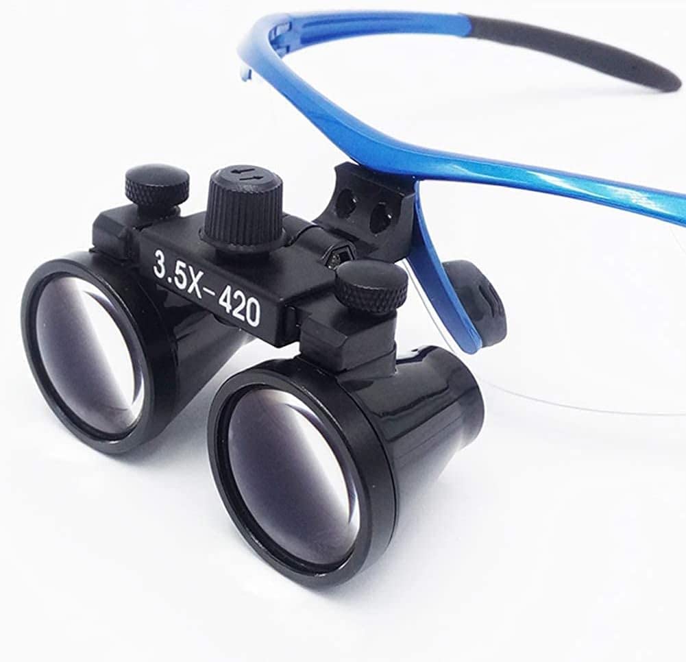 HTTGDGDH Loupes, Binocular Loupes - Head Mount Magnifier - Headband Magnifier - 3.5X420Mm Optical Glass Frame With Antifog Blue