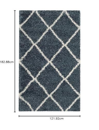 Image of Modern Anti Slip Shaggy Fluffy Fur Rectangular Rug And Carpet For Living Room, Bedroom (4X6Feet, Blue & Ivory)