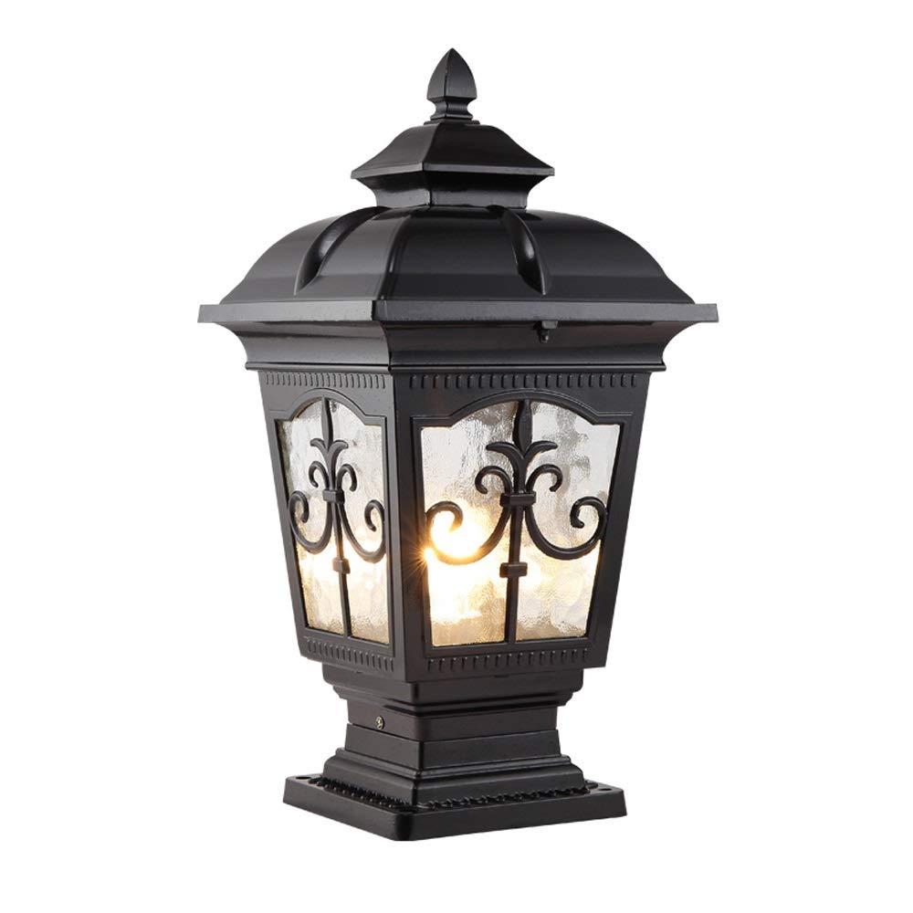 HELCEKOU Vintage Modern Outdoor Garden Glass Bollard Column Lamp Fence Waterproof IP56 Square Door Light Villa Patio Lawn Park Garage Post Stigma Lantern E27 Pathway