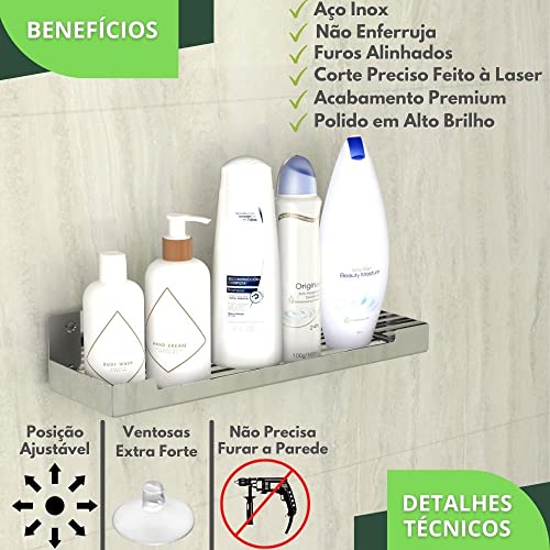 Porta Shampoo Com Ventosa Suporte Banheiro Inox ELG