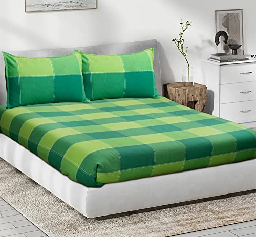 Image of AIRWILL, 200GSM Handloom Cotton Double Bedsheet with 2 Pillow Covers (4-Way Green)