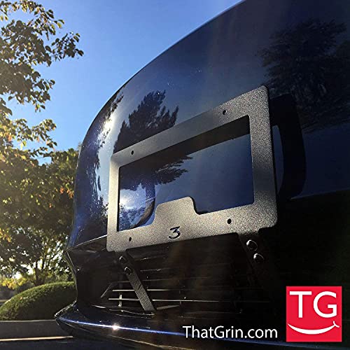 ThatGrin® LLC Genuine Slipstream Bracket® for 2023 and Earlier Tesla Model 3 - Patented USA-Made Version - (NOT Plastic) - NO Adhesives, NO Holes Front License Plate Mounting Holder - NOT 2024