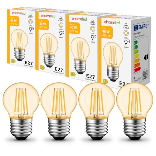 ehomeled E27 LED G45 Mini Glühbirne Extra Warmweiß 2300K, Goldenes Glas & Retro-Filament, 470lm 4W (=40W), Dekorative LED Lampe für Restaurant & Bar, 4er-Pack