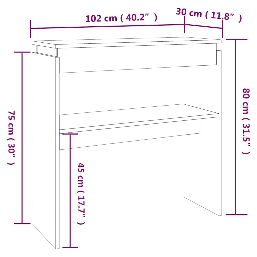 Konsolentisch Grau Sonoma aus Holzwerkstoff, 102 x 30 x 80 cm, Beistelltisch für Flur Wohnzimmer Büro, Ablage für Schlüssel Pflanzen Duftkerzen und Ordnung