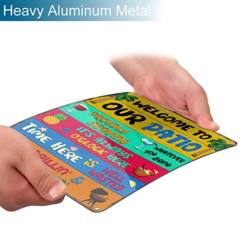 Welcome To Our Patio Signs Proudly Serving Whatever You Bring Rustic Aluminum Metal Sign For Porch Plaque Outdoor Decor 8 X 12 Inch #TOP1