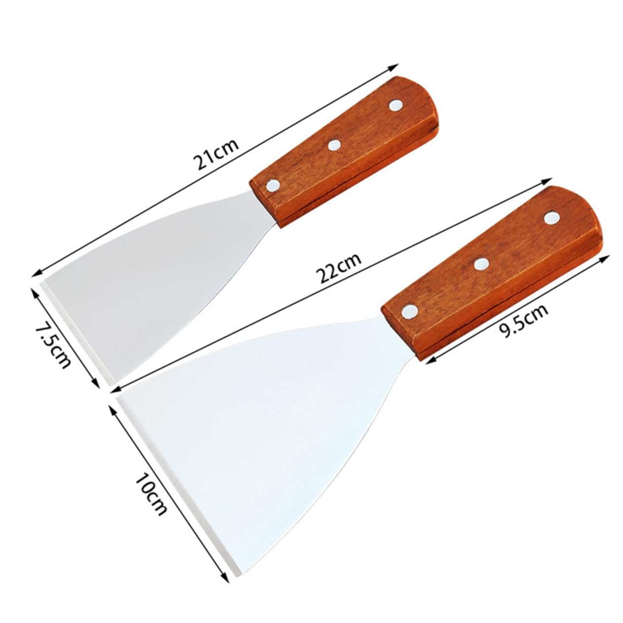 KICHOUSE 2pcs Stainless Steel Cake Scrapers Wooden Handle Large Small Tool for Pizza Pancakes Kitchen
