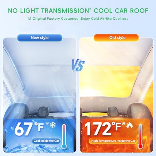 Image of Roof Sunshade Compatible with Tesla Model 3 2017-2023 [Never Sag, Nano Ice-Crystal Coatings] Heat Insulation Glass Roof Sun Shade, Foldable Glass Sunroof Cover for Model 3, Tesla Interior Accessories